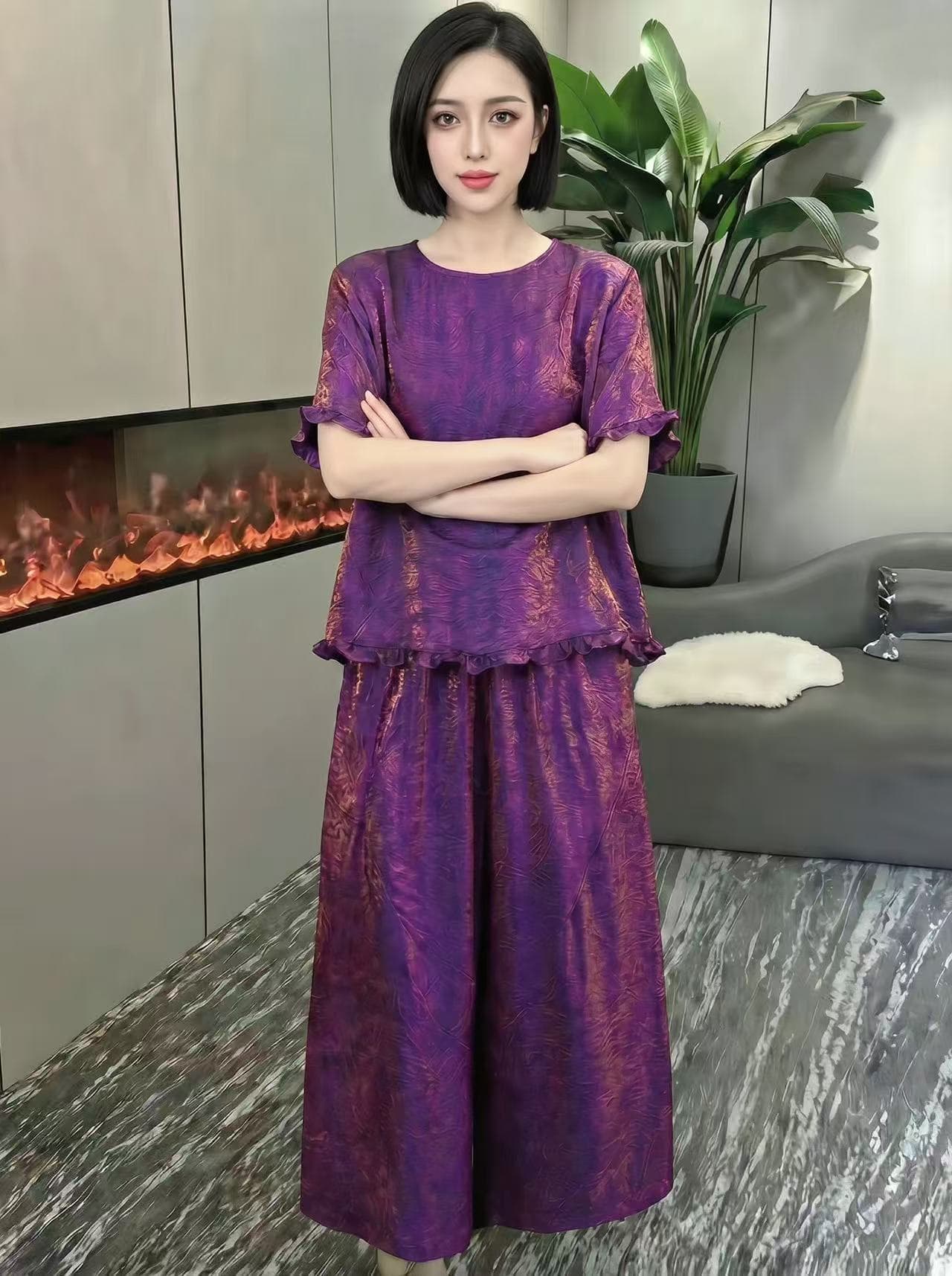 새로운 중식 레트로 국풍 외국 가스 여름 새로운 품격 여신 자카드 맨위 코디 바지 세트 상세 이미지 19