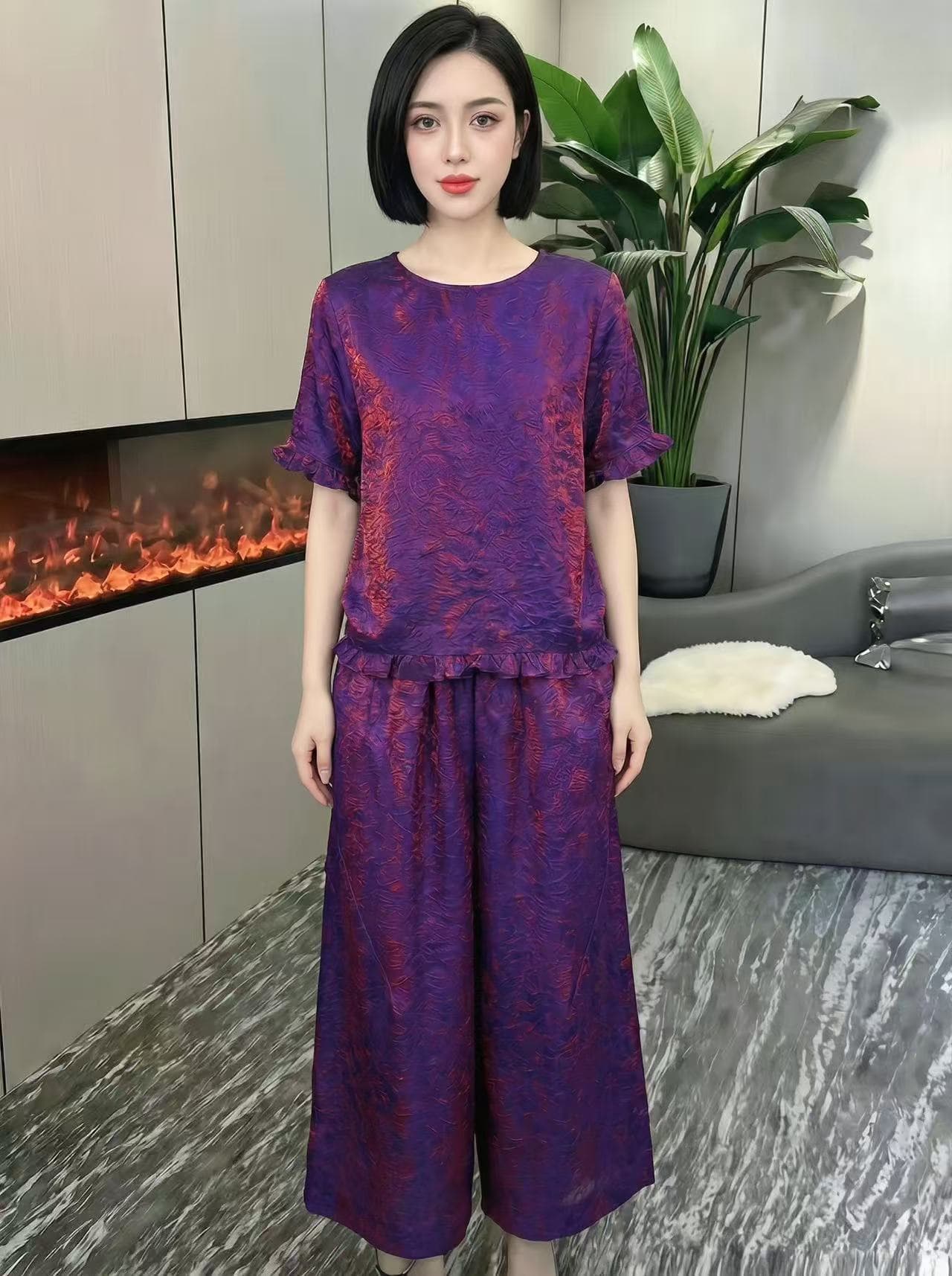 새로운 중식 레트로 국풍 외국 가스 여름 새로운 품격 여신 자카드 맨위 코디 바지 세트 상세 이미지 25