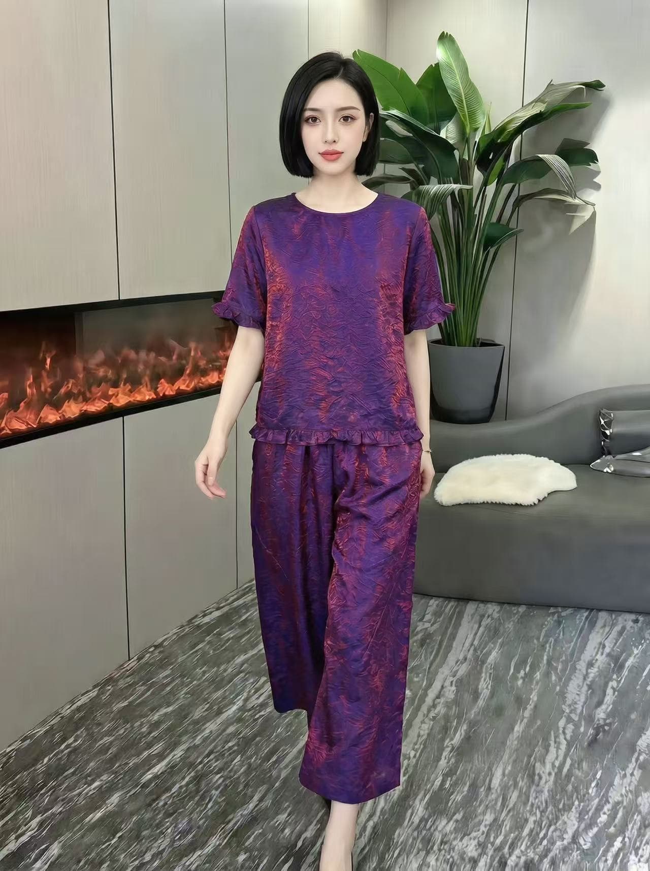 새로운 중식 레트로 국풍 외국 가스 여름 새로운 품격 여신 자카드 맨위 코디 바지 세트 상세 이미지 26
