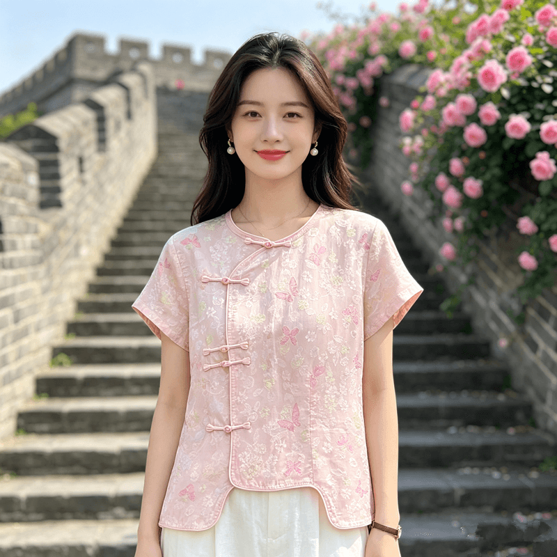 중식 새로운 국풍 다용도 셔츠 만나는 2026 라운드 넥 반팔 루즈핏 슬림해 보이는 품격 맨위 이미지 2
