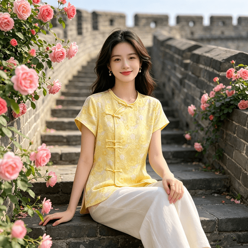 중식 새로운 국풍 다용도 셔츠 만나는 2026 라운드 넥 반팔 루즈핏 슬림해 보이는 품격 맨위 상세 이미지 1