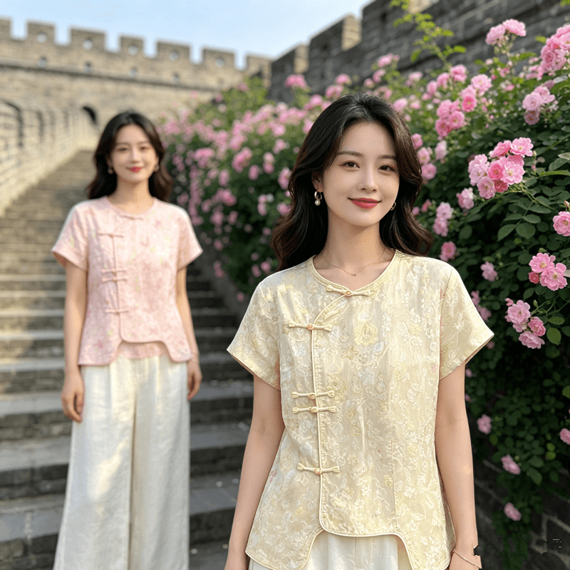 중식 새로운 국풍 다용도 셔츠 만나는 2026 라운드 넥 반팔 루즈핏 슬림해 보이는 품격 맨위 상세 이미지 7