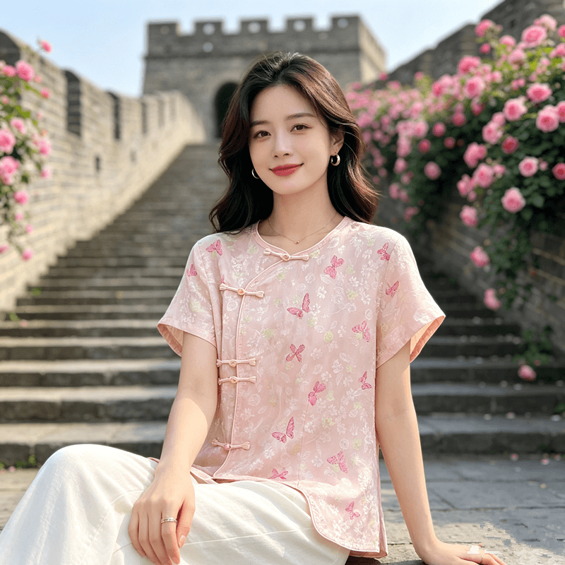 중식 새로운 국풍 다용도 셔츠 만나는 2026 라운드 넥 반팔 루즈핏 슬림해 보이는 품격 맨위 상세 이미지 8