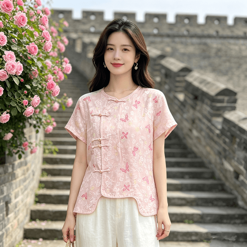 중식 새로운 국풍 다용도 셔츠 만나는 2026 라운드 넥 반팔 루즈핏 슬림해 보이는 품격 맨위 상세 이미지 9