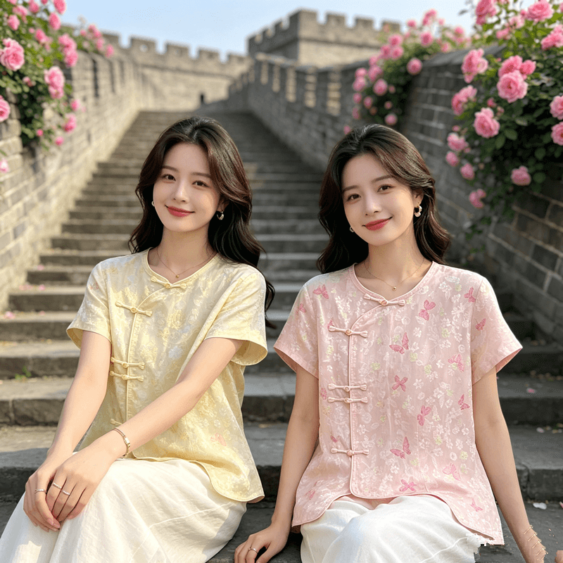 중식 새로운 국풍 다용도 셔츠 만나는 2026 라운드 넥 반팔 루즈핏 슬림해 보이는 품격 맨위 상세 이미지 11