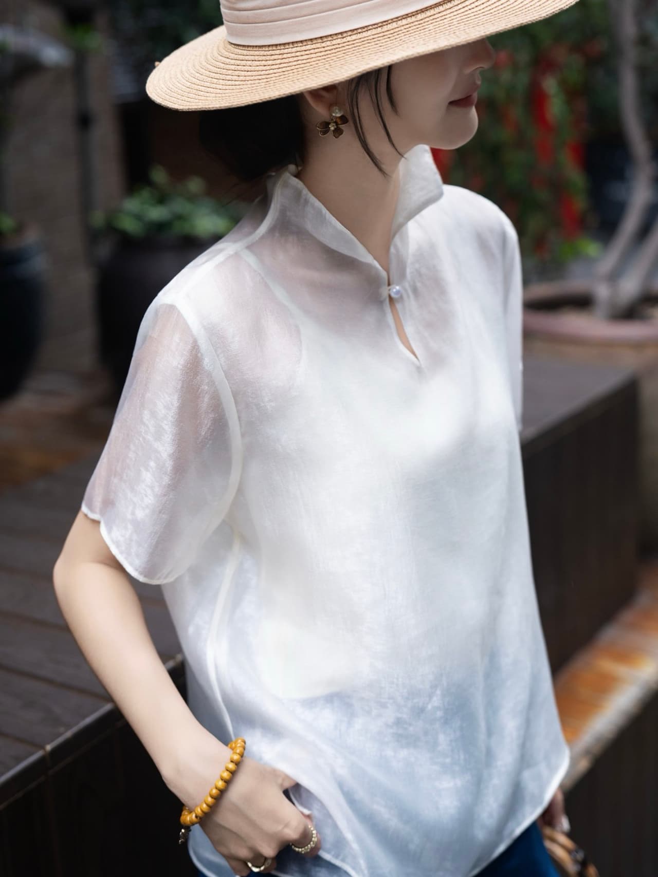 2026 새로운 새로운 중식 국풍 여름 스탠드 칼라 민소매 루즈핏 패션 품격 슬림해 보이는 셔츠 상세 이미지 2