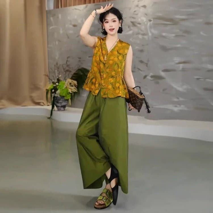 2026 여름 새로운 싱글 줄 버튼 레트로 꽃무늬 새로운 중식 베스트 민소매 디자인 센스 V넥 중국풍 맨위 이미지 2