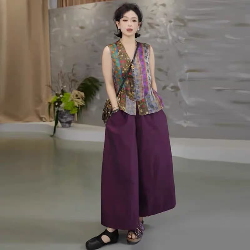 2026 여름 새로운 싱글 줄 버튼 레트로 꽃무늬 새로운 중식 베스트 민소매 디자인 센스 V넥 중국풍 맨위 상세 이미지 3