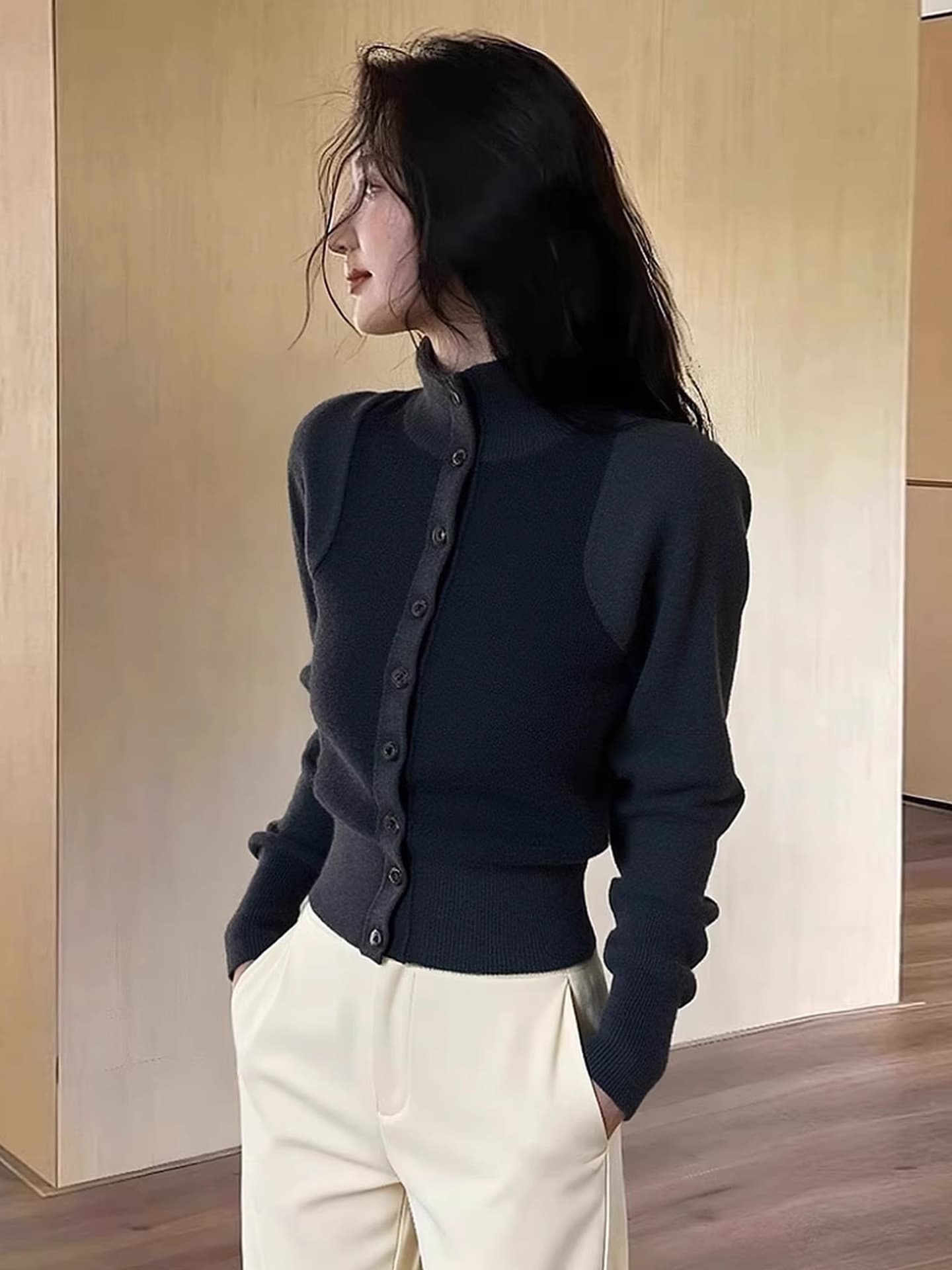 몸매 가꾸기 인사이드 가져 가라. 터틀넥 니트 오픈 가디건 여성 가을 겨울 자이언트 잘 생긴 회색 스웨터 코트 허리 수축 긴팔 맨위 만나는 상세 이미지 3