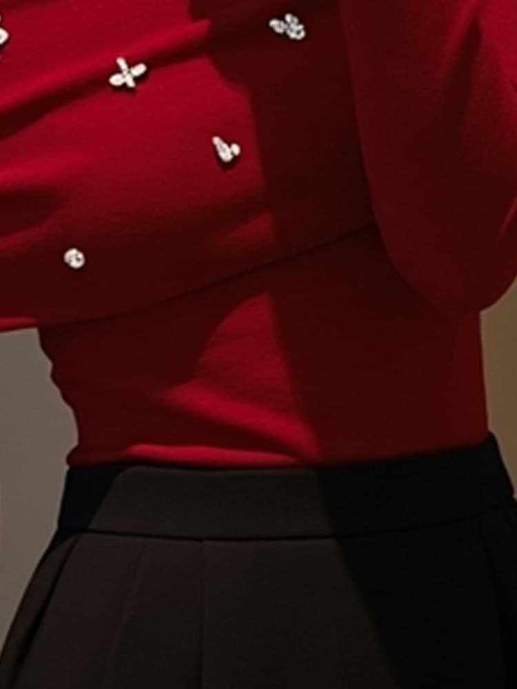 프랑스식 오프숄더 빨간색 스웨터 니트 기본 셔츠 여성 인사이드 가져 가라. 디자인 센스 오프숄더 아름다운 긴팔 맨위 가을 상세 이미지 5