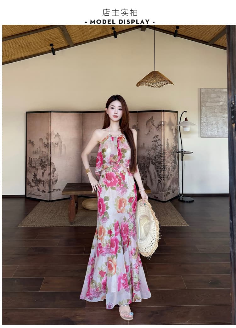 실사 프랑스식 휴가 인어 꼬리 여성 드레스 여름 행침 목 오프숄더 민소매 허리 수축 롱 코트 치마 상세 이미지 5
