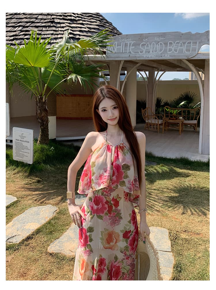 실사 프랑스식 휴가 인어 꼬리 여성 드레스 여름 행침 목 오프숄더 민소매 허리 수축 롱 코트 치마 상세 이미지 8