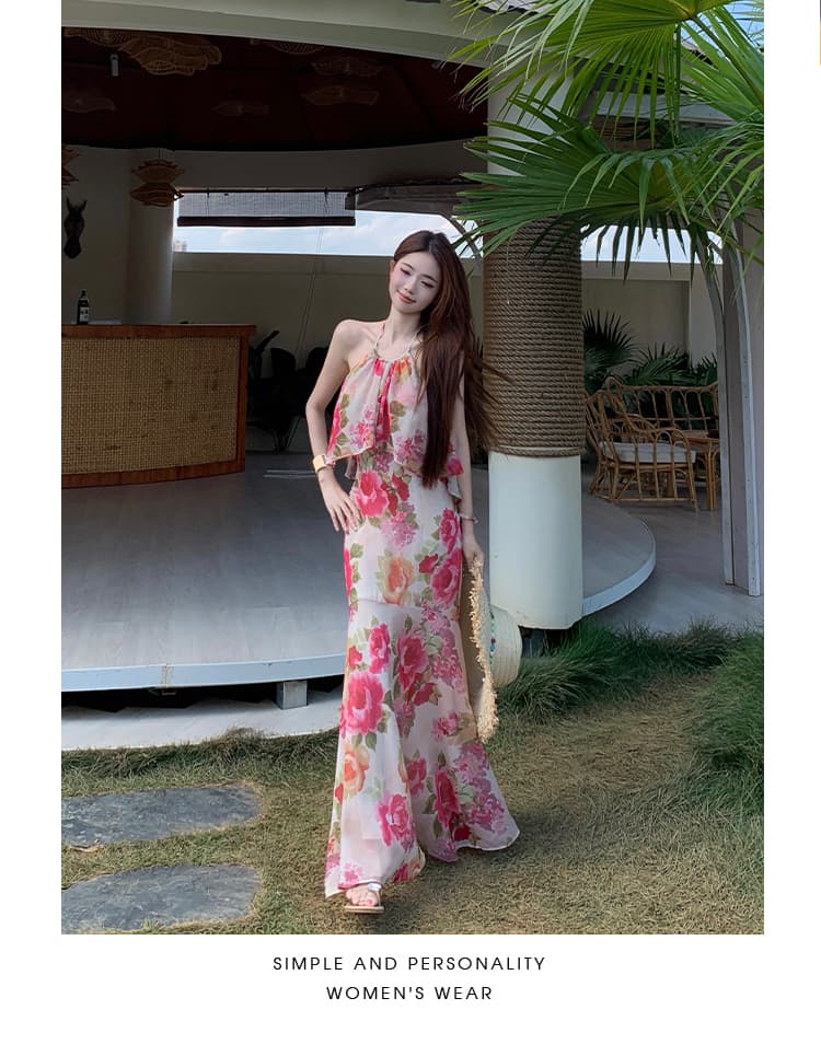 실사 프랑스식 휴가 인어 꼬리 여성 드레스 여름 행침 목 오프숄더 민소매 허리 수축 롱 코트 치마 상세 이미지 20