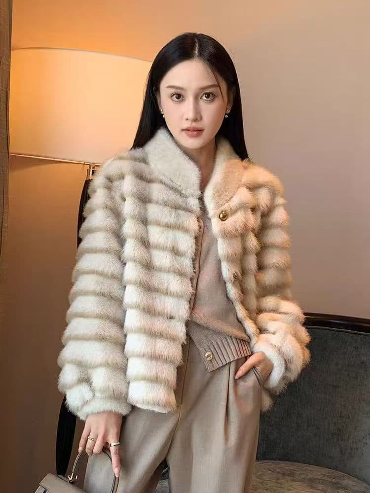 겨울 수달 털 환경 보호 모피 재킷 여성 짧은 네리 사슴 캐시미어 피모 하나 코트 상세 이미지 7