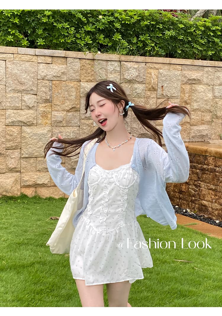 오픈 가디건 Tulle 여름 2026 새로운 여름 얇은 스타일 슬립 드레스 외부 가져 가라. 블라우스 자외선 차단 니트 스웨터 재킷 맨위 이미지 2
