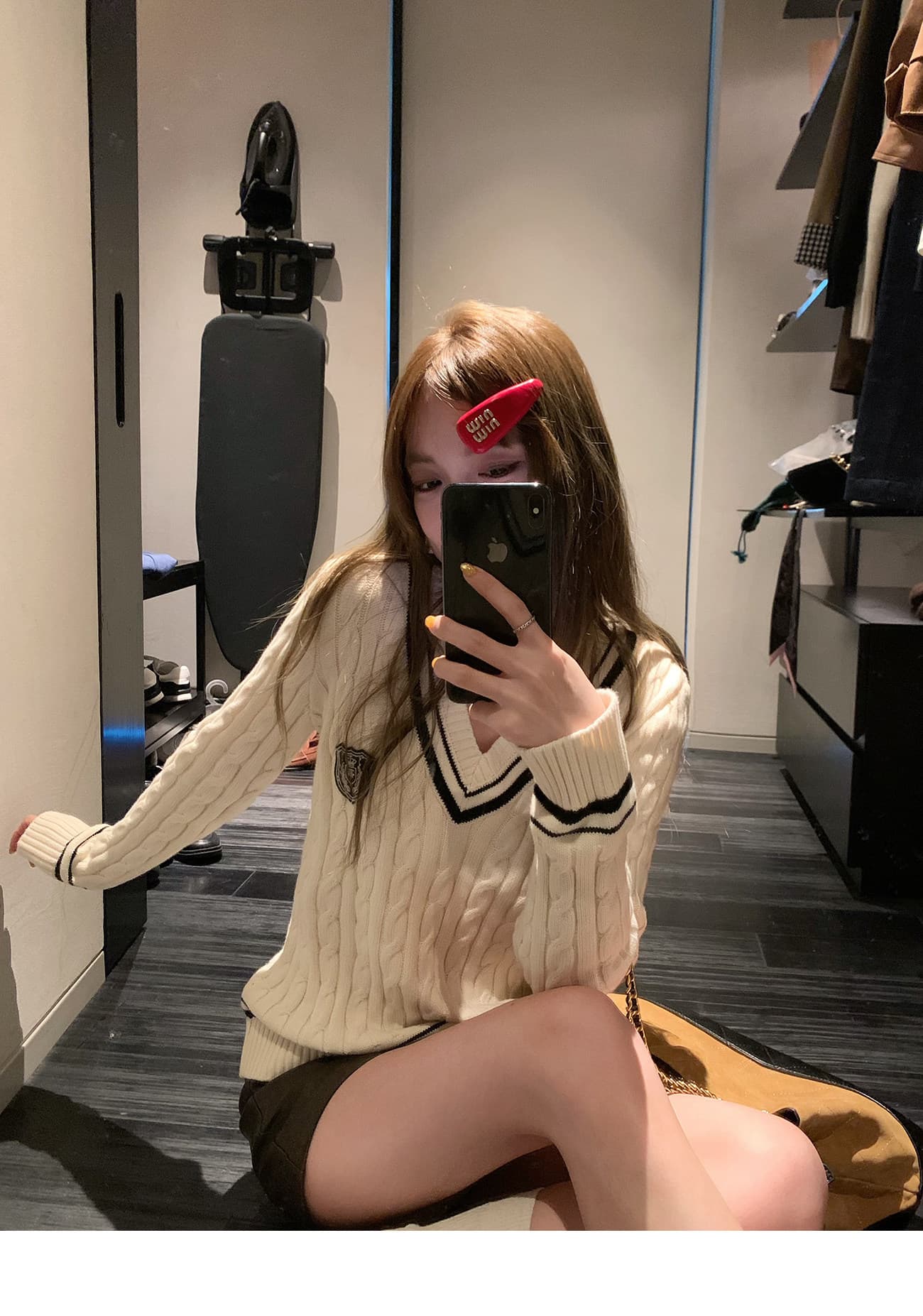 한 부서 달콤함 꽈배기 휘장 자수 V넥 배색 스웨터 여자 가을 학원 스타일 외출용 슬림해 보이는 니트 맨위 상세 이미지 10