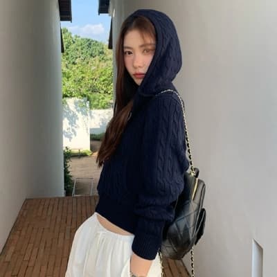한 부서 후드 꽈배기 니트 오픈 가디건 여성 몸매 가꾸기 품격 느긋한 지퍼 털 외투 셔츠 긴팔 맨위 상세 이미지 1