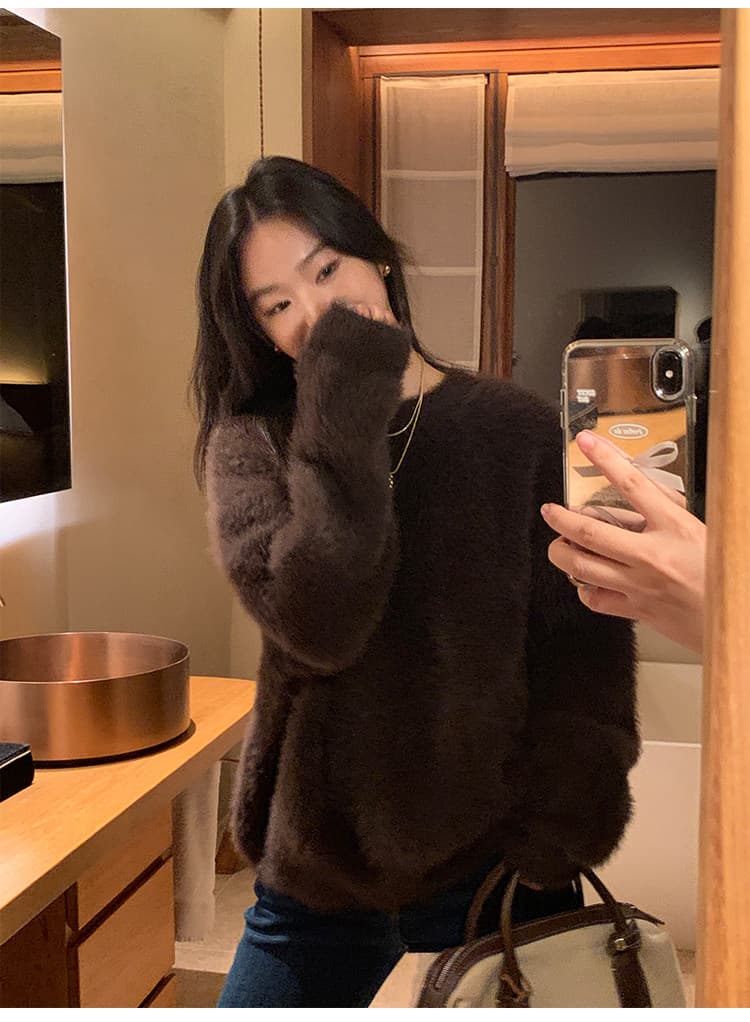 한 부서 루즈핏 디스플레이 화이트 파란색 라운드 넥 부드러운 찹쌀 수달 울 스웨터 겨울 부드러운 바람 Chic 풀오버 느긋한 맨위 여성 상세 이미지 37