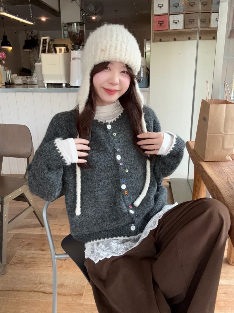 한 부서 부드러운 스탠드 칼라 니트 오픈 가디건 여성 가을 겨울 레이스 나비 매듭 레이스 부드러운 찹쌀 스웨터 슬림해 보이는 외부 잡아라. 의류 이미지 3