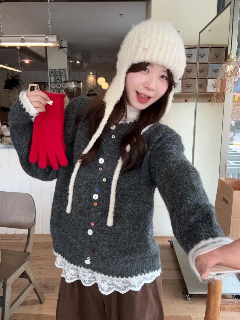 한 부서 부드러운 스탠드 칼라 니트 오픈 가디건 여성 가을 겨울 레이스 나비 매듭 레이스 부드러운 찹쌀 스웨터 슬림해 보이는 외부 잡아라. 의류 상세 이미지 3