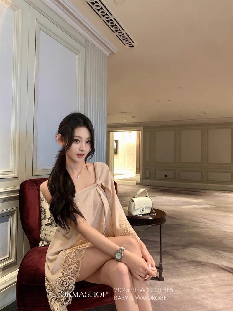 okmashop 화이트 복숭아 천 새싹 오프숄더 맨위 여성 봄 디자인 센스 레이스 순수한 욕망 섹시함 오프숄더 니트 스웨터 상세 이미지 2