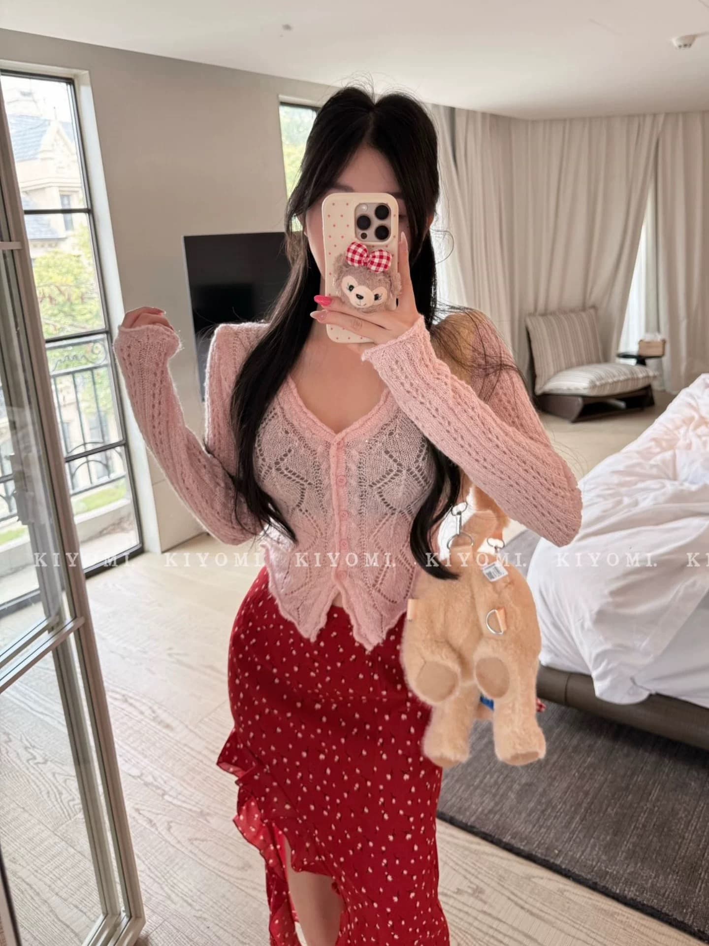kiyomi 봄 새로운 순수한 욕망 달콤함 V넥 얇은 스타일 작은 샤넬 스타일 링 그리드 홀로우 아웃 스팽글 니트 오픈 가디건 슬림해 보이는 상세 이미지 5