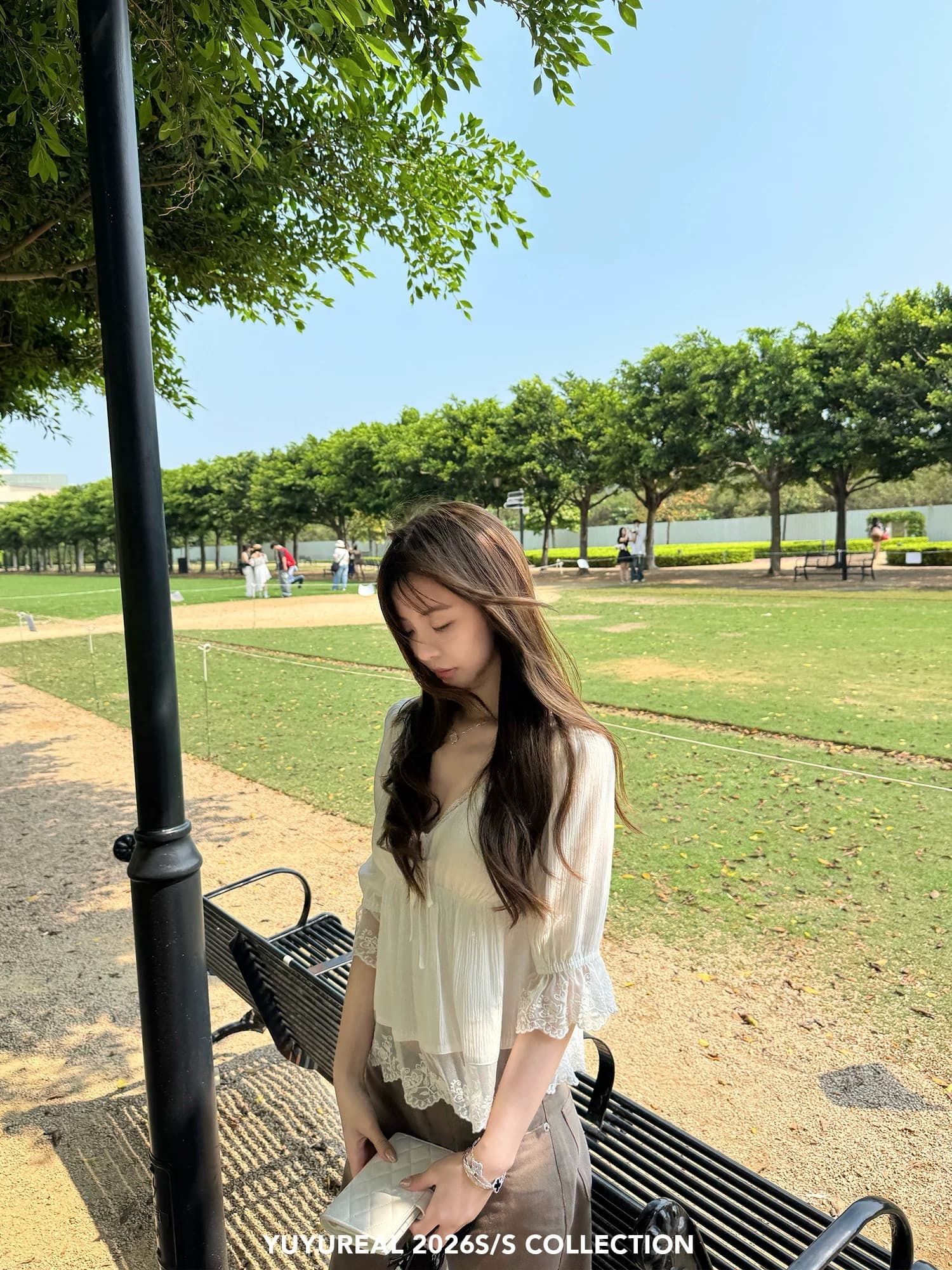 yuyureal 작은 순수한 욕망 상쾌 센스 레이스 레이스 V넥 작은 맨위 여성 여름 섹시함 쇼트 스타일 중간 소매 레이스 셔츠 상세 이미지 4