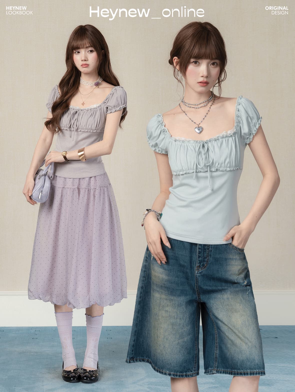 heynew 프랑스식 소녀 센스 거품 소매 레이스 레이스 반팔 티셔츠 여성 여름 몸매 가꾸기 슬림해 보이는 품격 맨위 상세 이미지 1