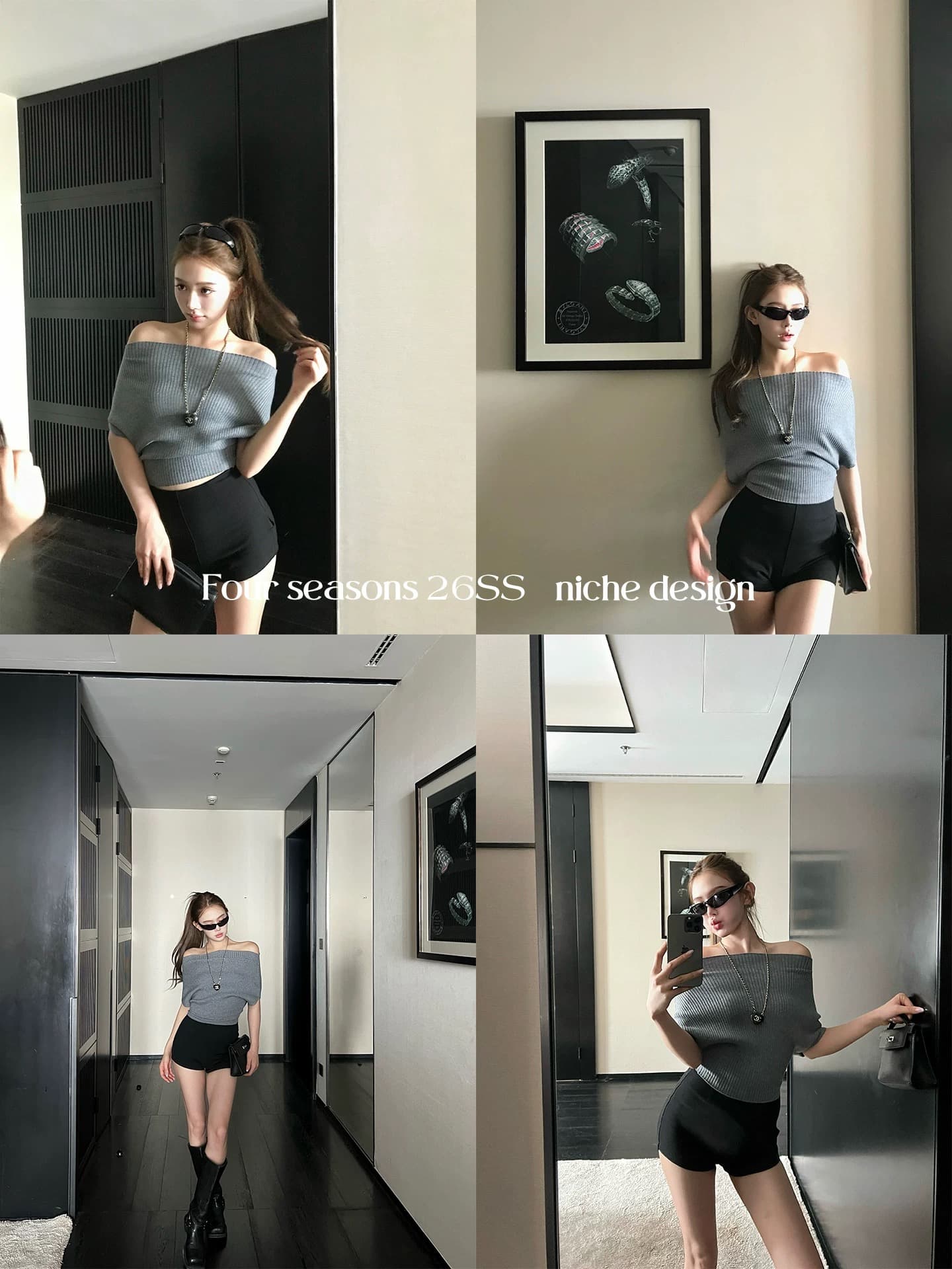 안녕하세요. 팬 팬 감기 흰색 피부 아름다운 품격 뽕나무 누에 실크 양모 혼방 오프숄더 둘 착용 니트 맨위 상세 이미지 6