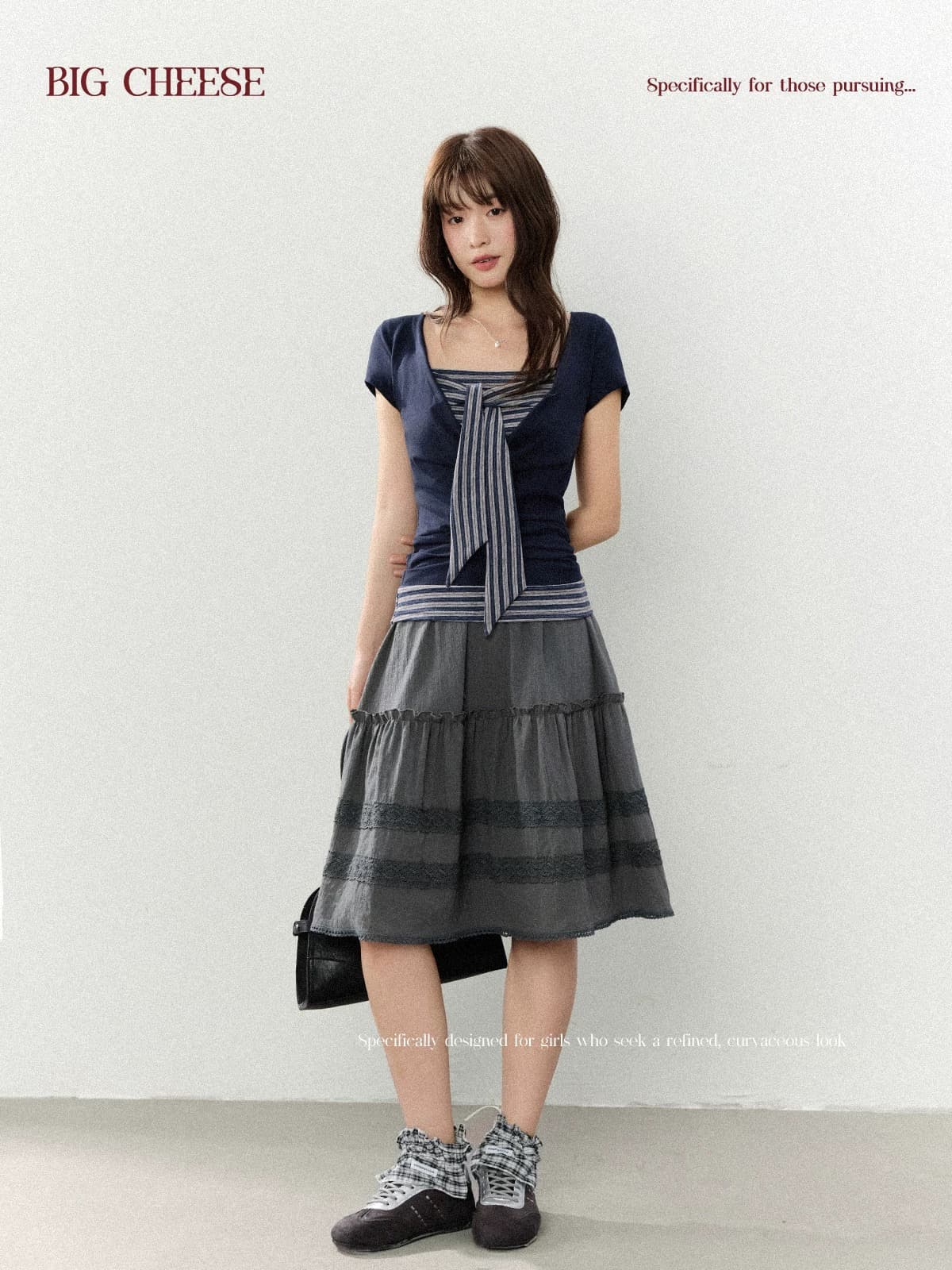대 말더듬기 다우 시시 빛 틈 블루 레트로 학원 스타일 나비 레이스업 맨위 여름 허리 측면 펌프 Pleat 티셔츠 이미지 3