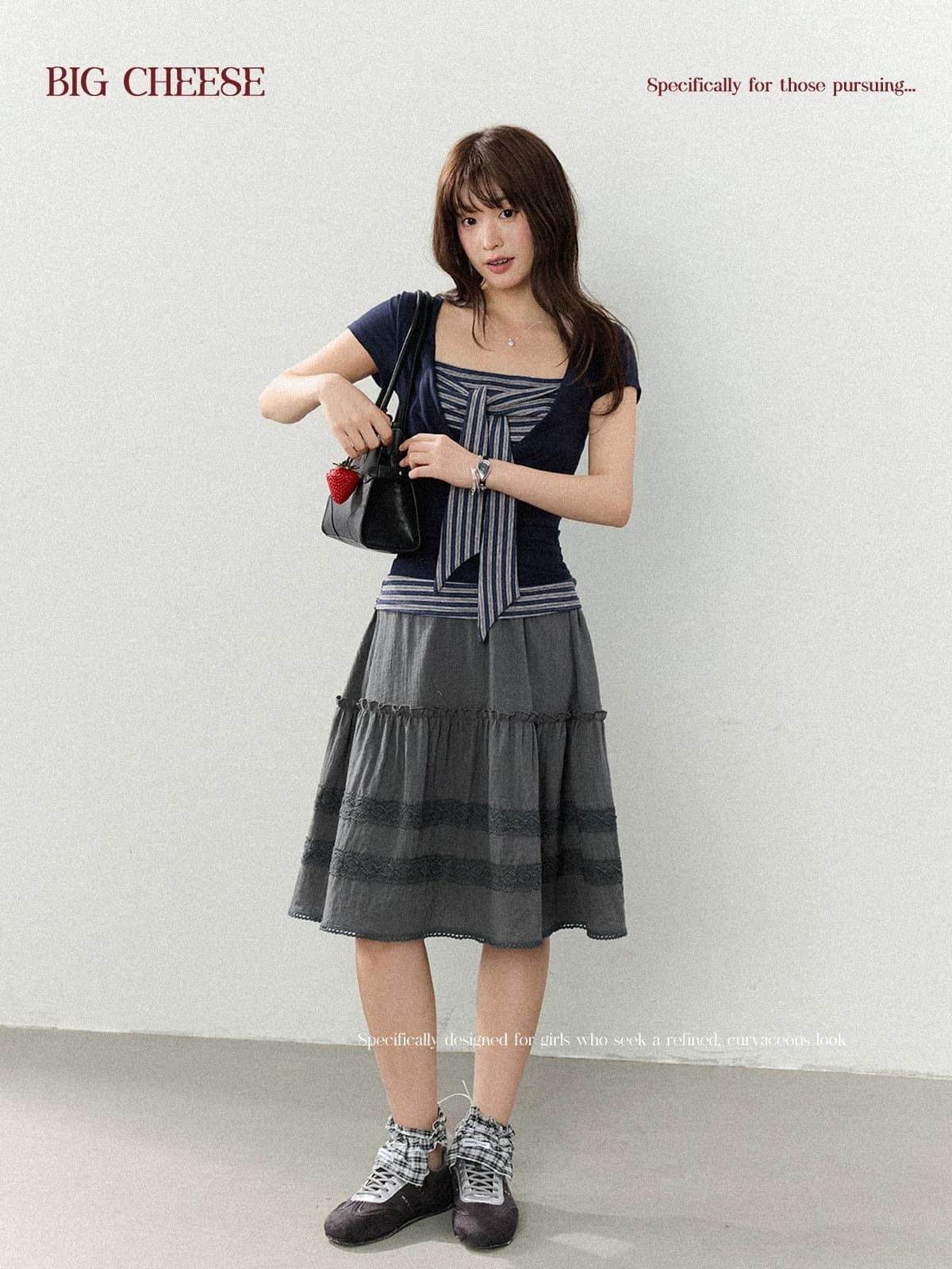 대 말더듬기 다우 시시 빛 틈 블루 레트로 학원 스타일 나비 레이스업 맨위 여름 허리 측면 펌프 Pleat 티셔츠 상세 이미지 5