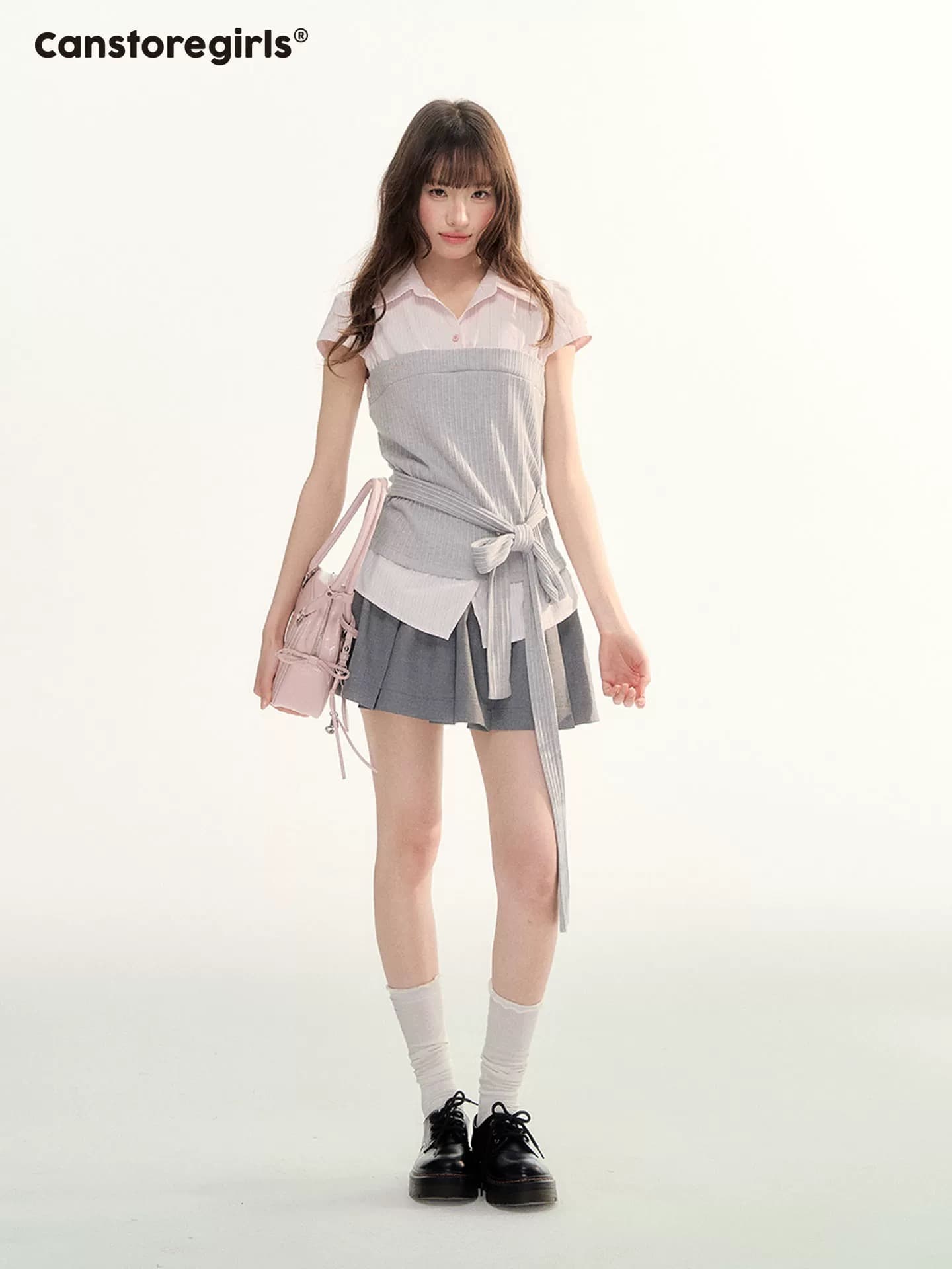 통조림 식품 시시 많은 체크무늬 꽃 편지 패치워크 니트 셔츠 한 마디 퍼프 치마 세트 상세 이미지 6