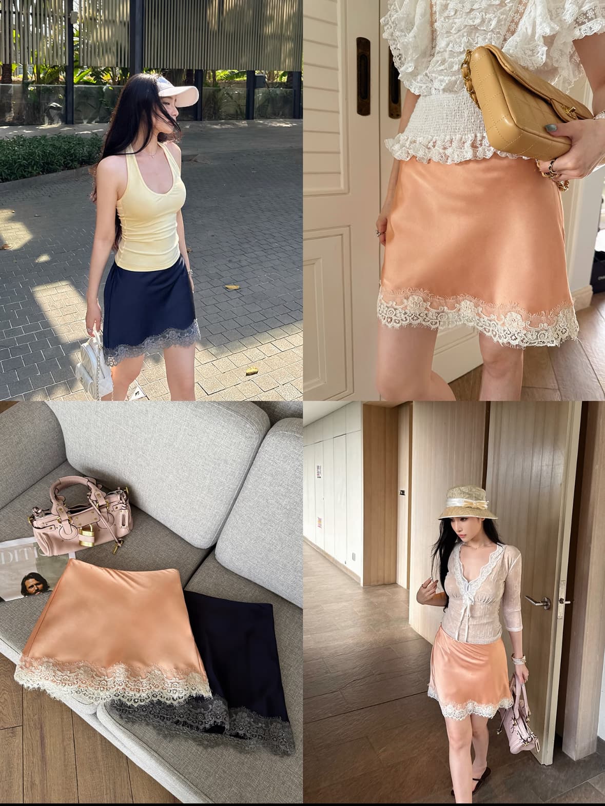wuu2sweet 우 너무 달콤한 프랑스식 새틴 레이스 조각 반신 스커트 여성 여름 디자인 센스 한 마디 타이트 스커트 미니 스커트 이미지 4