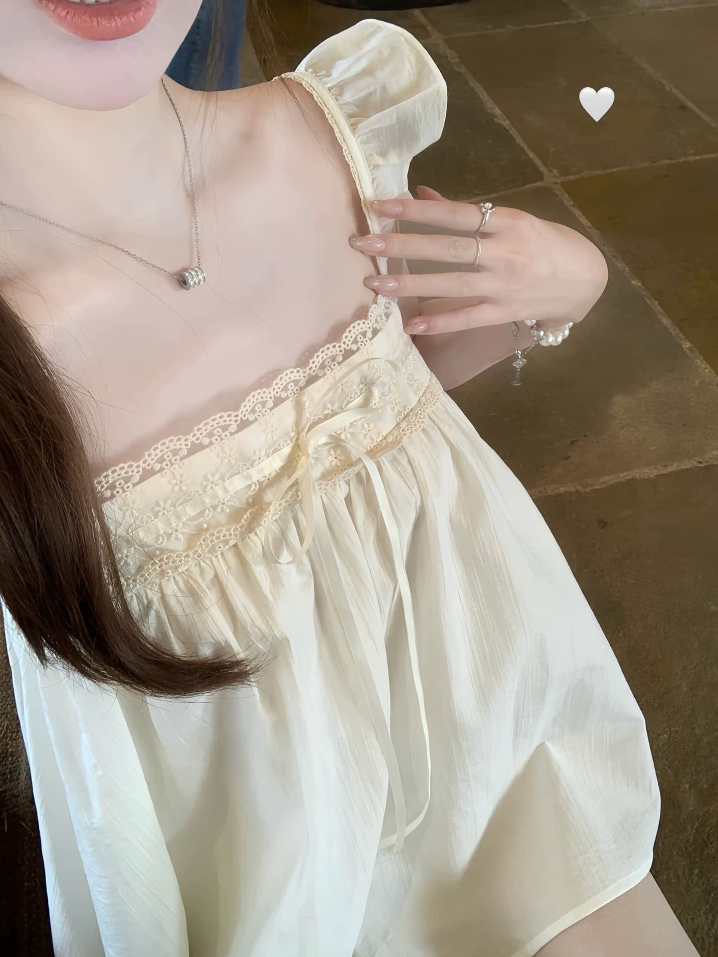 화이트 워터 여성 페이 츠 소녀 질감 센스 프릴 쉬폰 블라우스 셔츠 여성 여름 달콤한 스타일 레이스 레이스 맨위 이미지 4