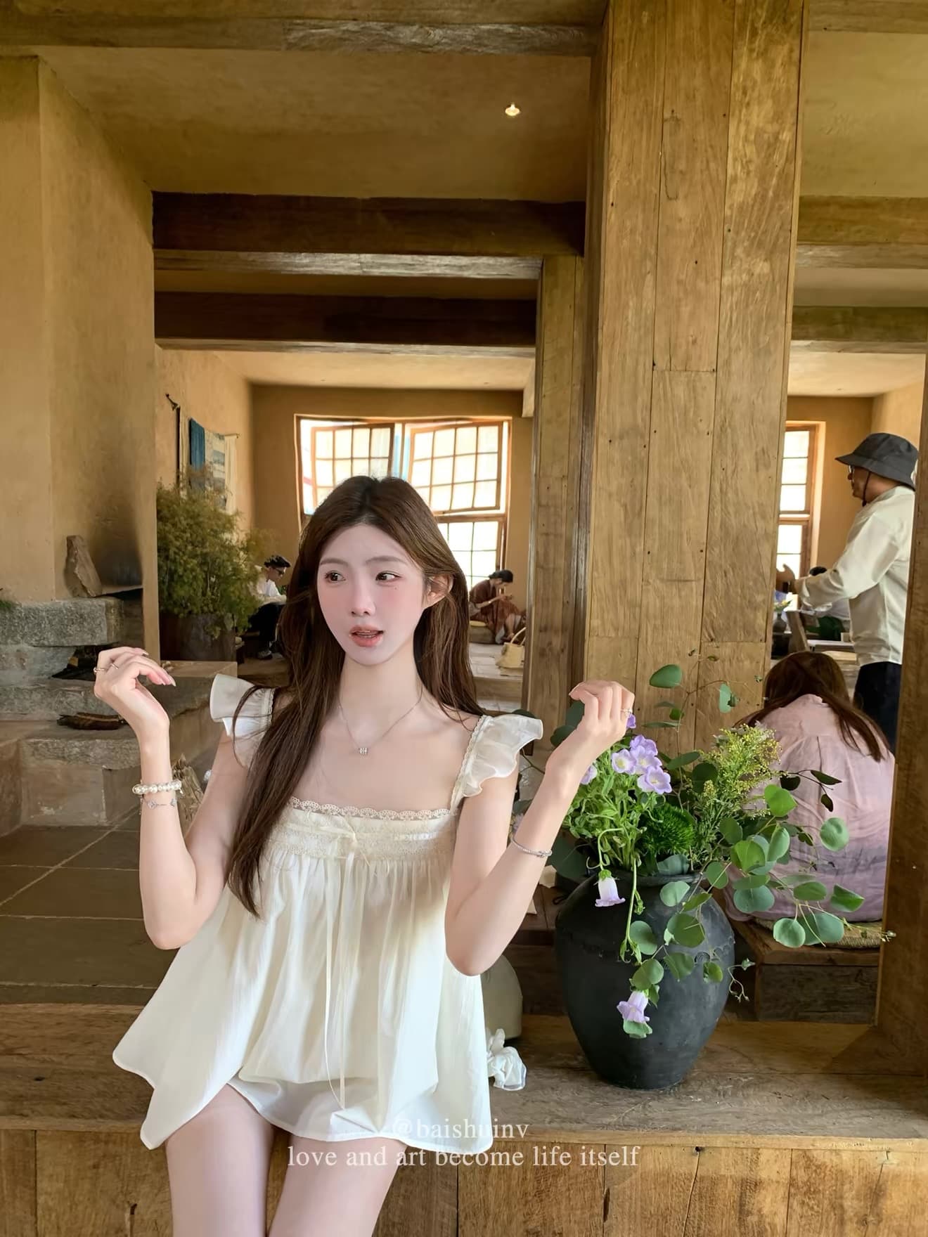 화이트 워터 여성 페이 츠 소녀 질감 센스 프릴 쉬폰 블라우스 셔츠 여성 여름 달콤한 스타일 레이스 레이스 맨위