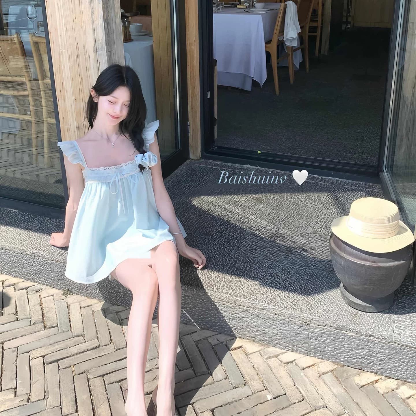 화이트 워터 여성 페이 츠 소녀 질감 센스 프릴 쉬폰 블라우스 셔츠 여성 여름 달콤한 스타일 레이스 레이스 맨위 이미지 5