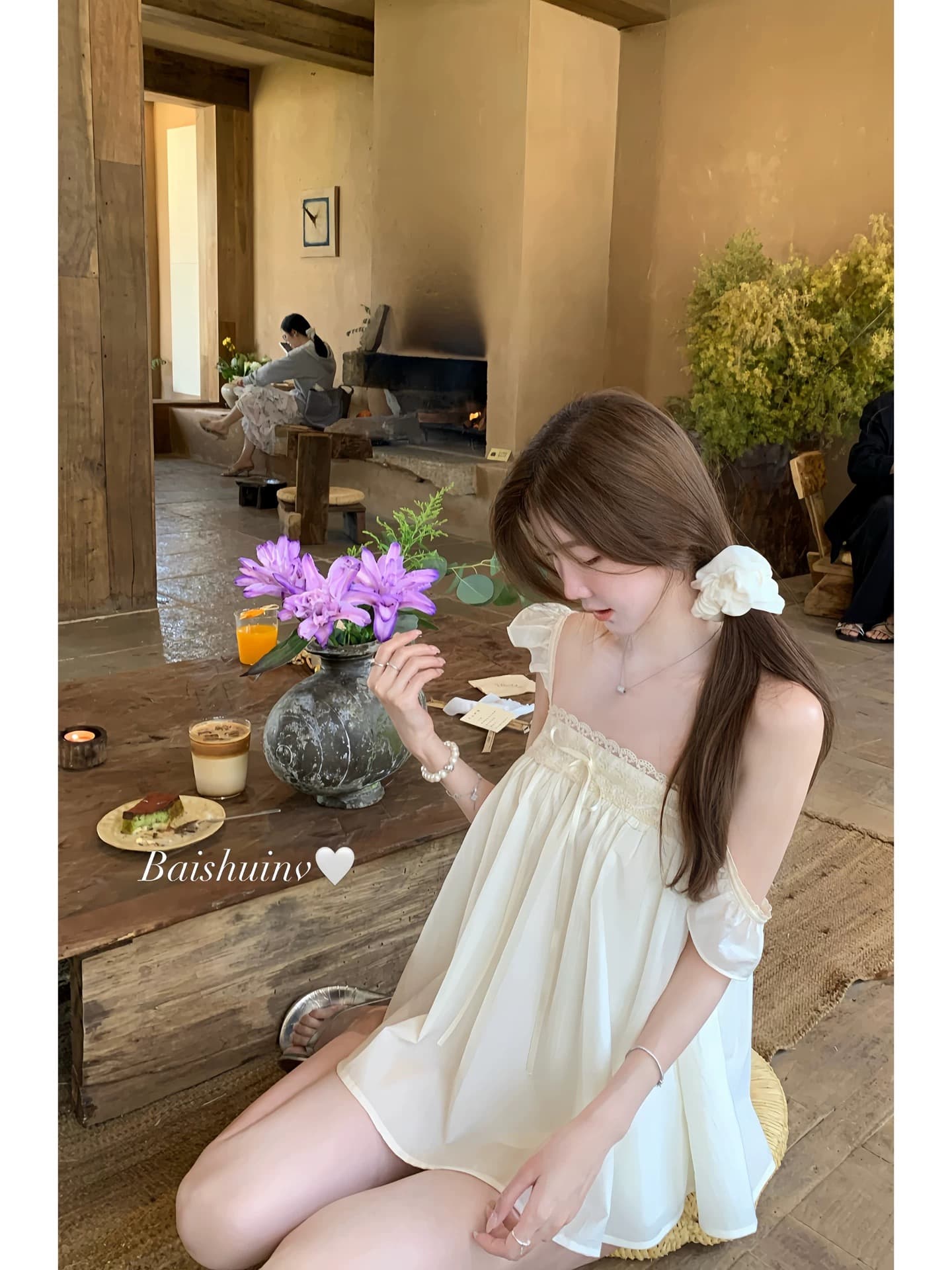 화이트 워터 여성 페이 츠 소녀 질감 센스 프릴 쉬폰 블라우스 셔츠 여성 여름 달콤한 스타일 레이스 레이스 맨위 상세 이미지 5