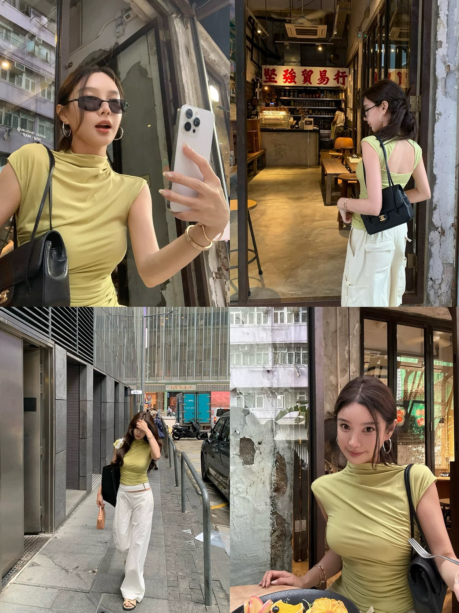 시 웨이 리앙 서있는 자르다 t 2026 새로운 뽕나무 누에 실크 아세트산 프로 피부 주름 3 차원 자르기 패키지 소매 백리스 티셔츠 여성 상세 이미지 4