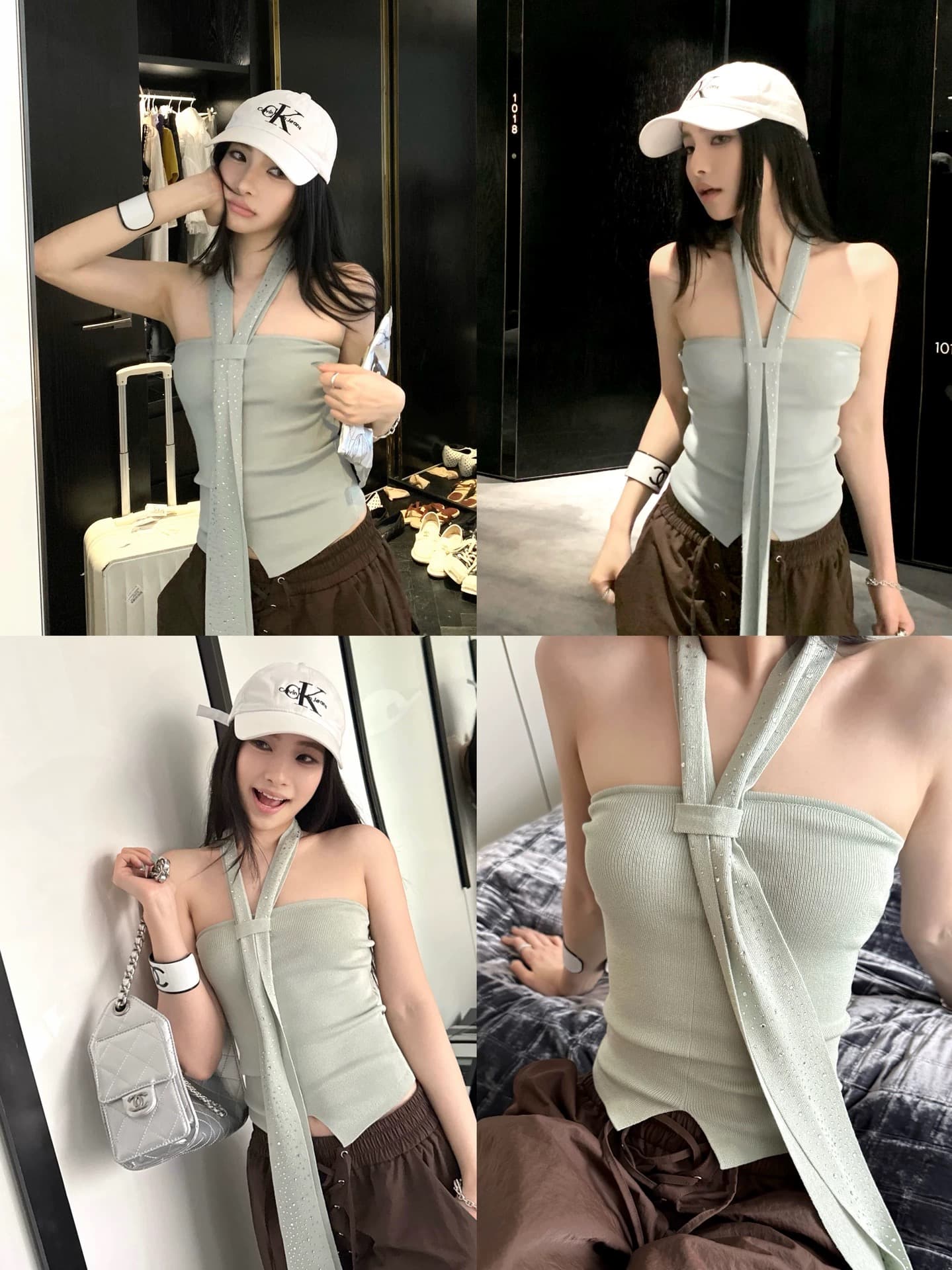 wuu2sweet 우 너무 달콤한 핫픽스 행침 목 스트랩 튜브탑 조끼 여성 패션 핫걸 디자인 센스 민소매 맨위 이미지 2