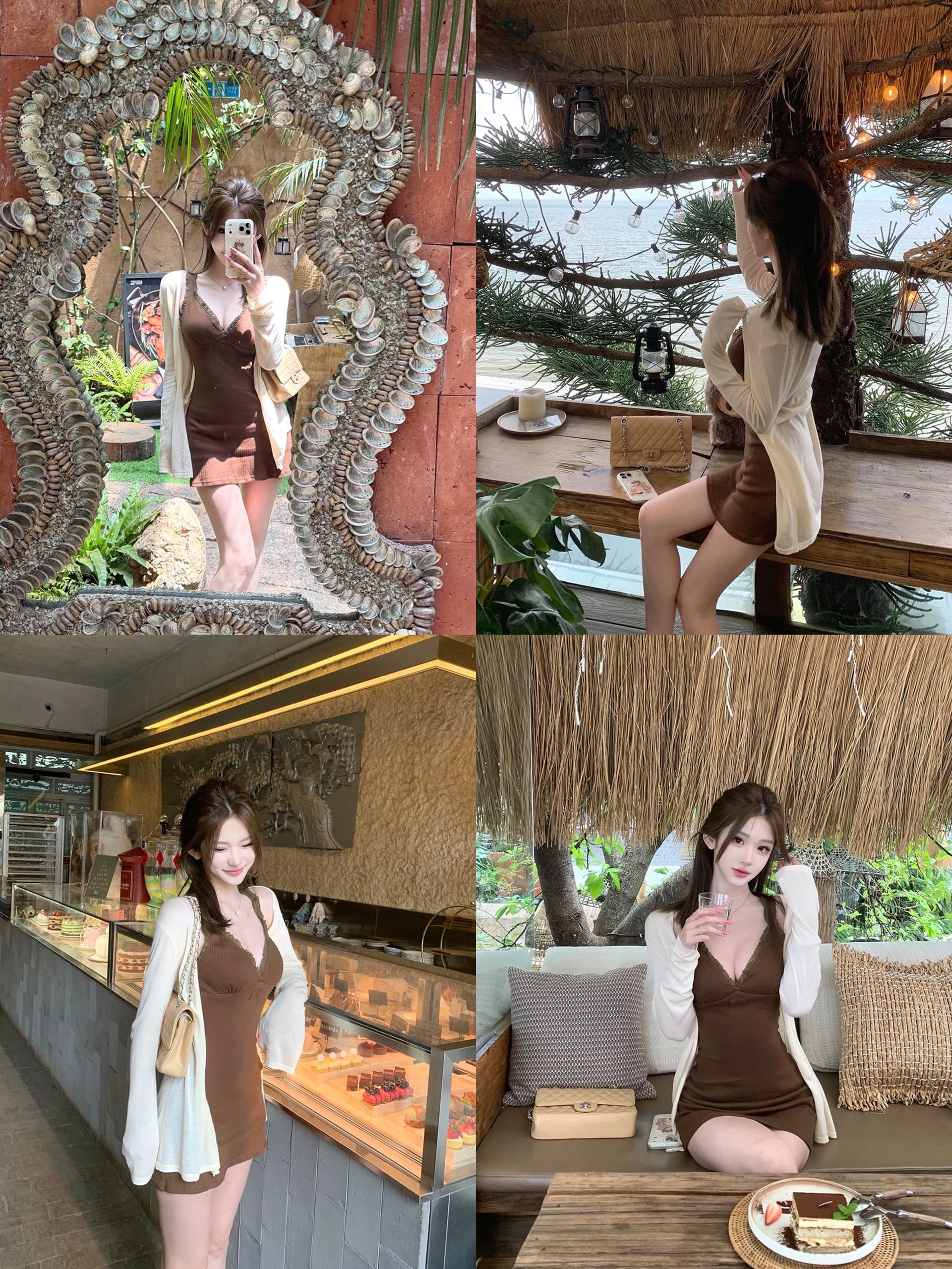 jmshop miu 부서 교과서 자카드 구덩이 기사 V넥 니트 미니 스커트 여성 순수한 욕망 섹시함 레이스 캐미솔 이미지 4
