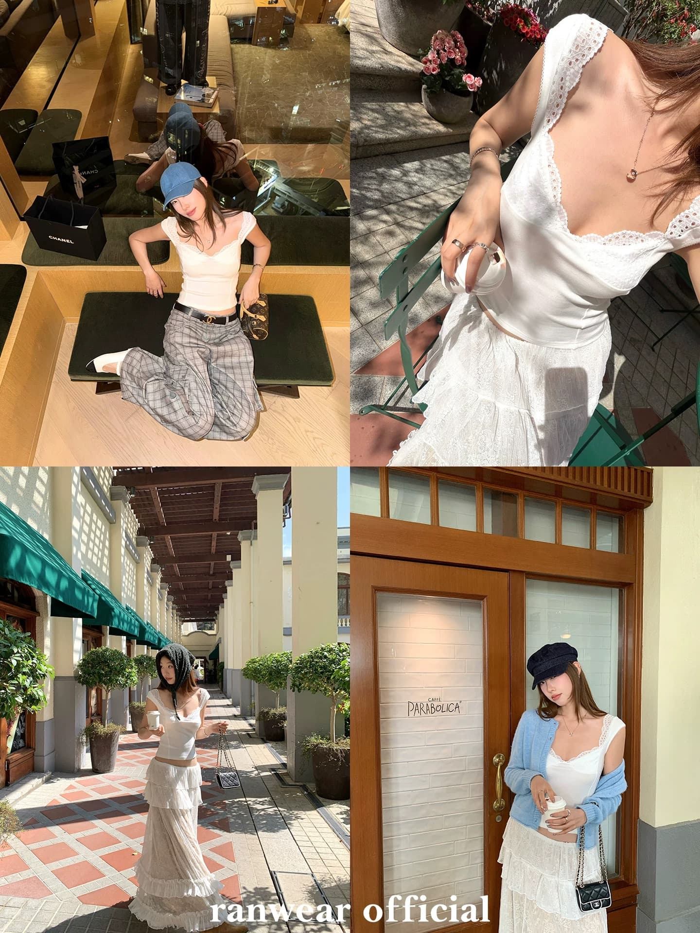 ranwear 인간 먼로 프랑스식 무거운 작업 철자 레이스 낮은 가슴 V넥 명시적 스티치 몸매 가꾸기 디스플레이 몸 반팔 맨위 이미지 4