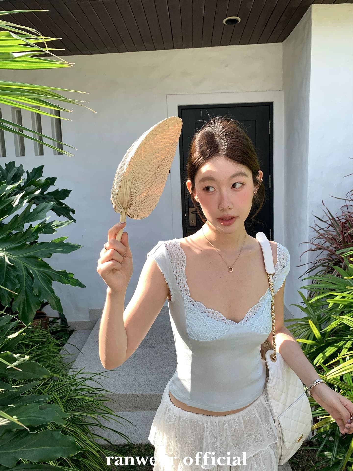 ranwear 인간 먼로 프랑스식 무거운 작업 철자 레이스 낮은 가슴 V넥 명시적 스티치 몸매 가꾸기 디스플레이 몸 반팔 맨위 상세 이미지 2