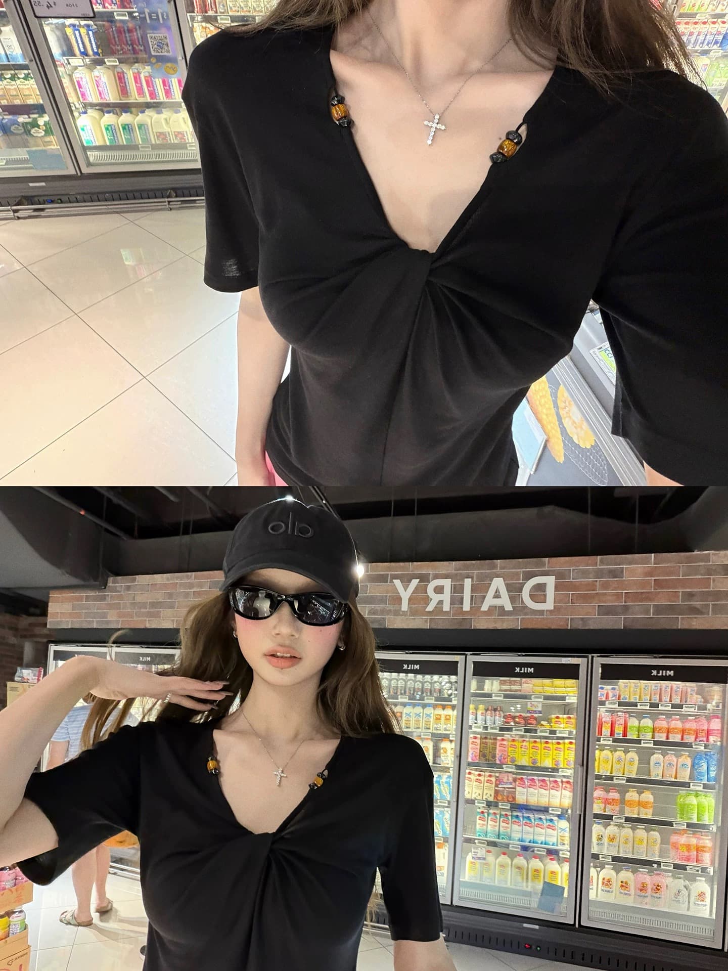 tongiiuu 비틀림 우유 피부 tee 라이 경기 서울 양모 비즈 티셔츠 여성 루즈핏 슬림해 보이는 반팔 맨위 여름 이미지 2