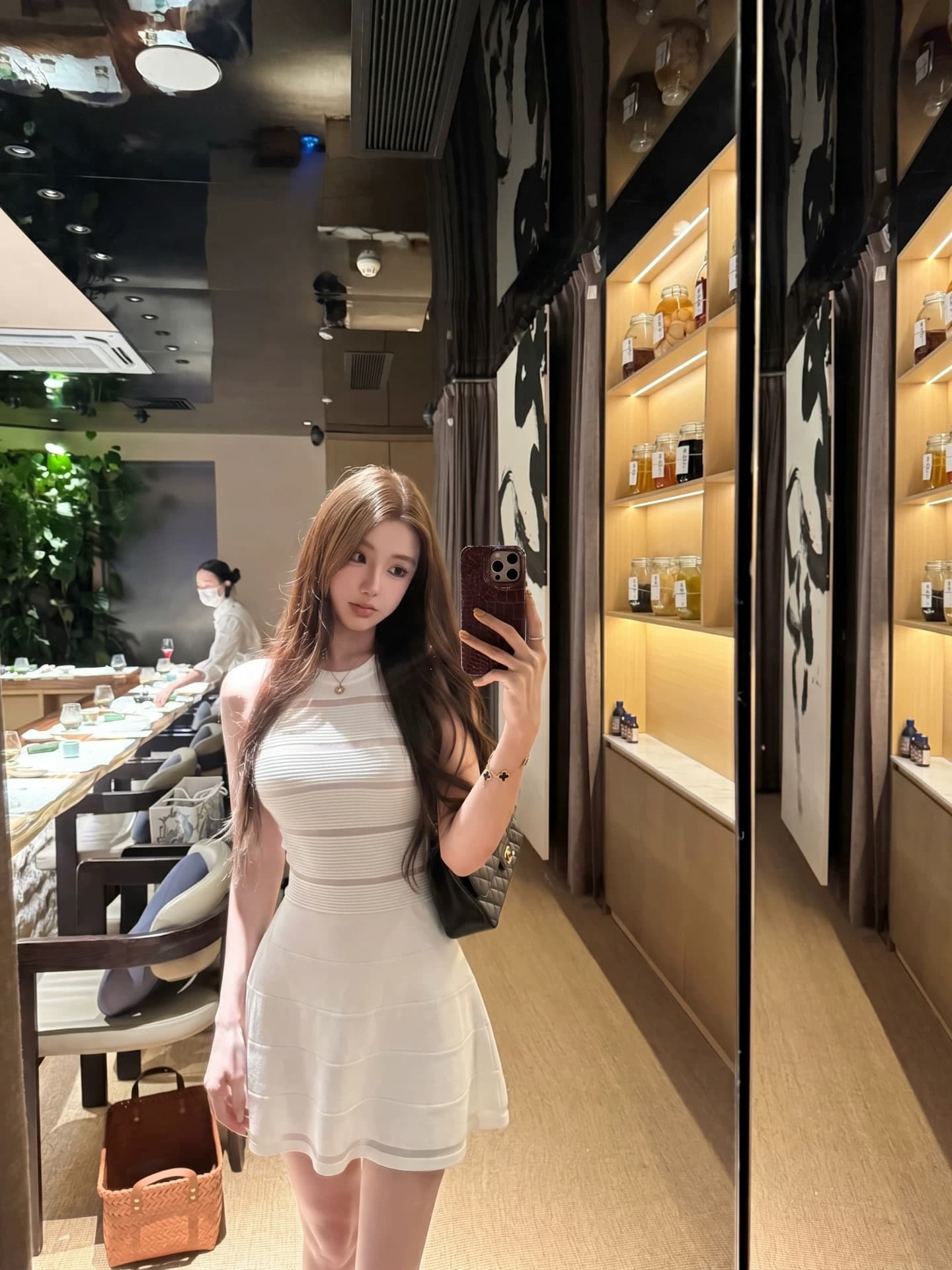 okmashop 장 원 영어 같은 단락 민소매 여성 드레스 여름 고급 센스 품격 홀로우 아웃 허리 수축 치마 상세 이미지 11