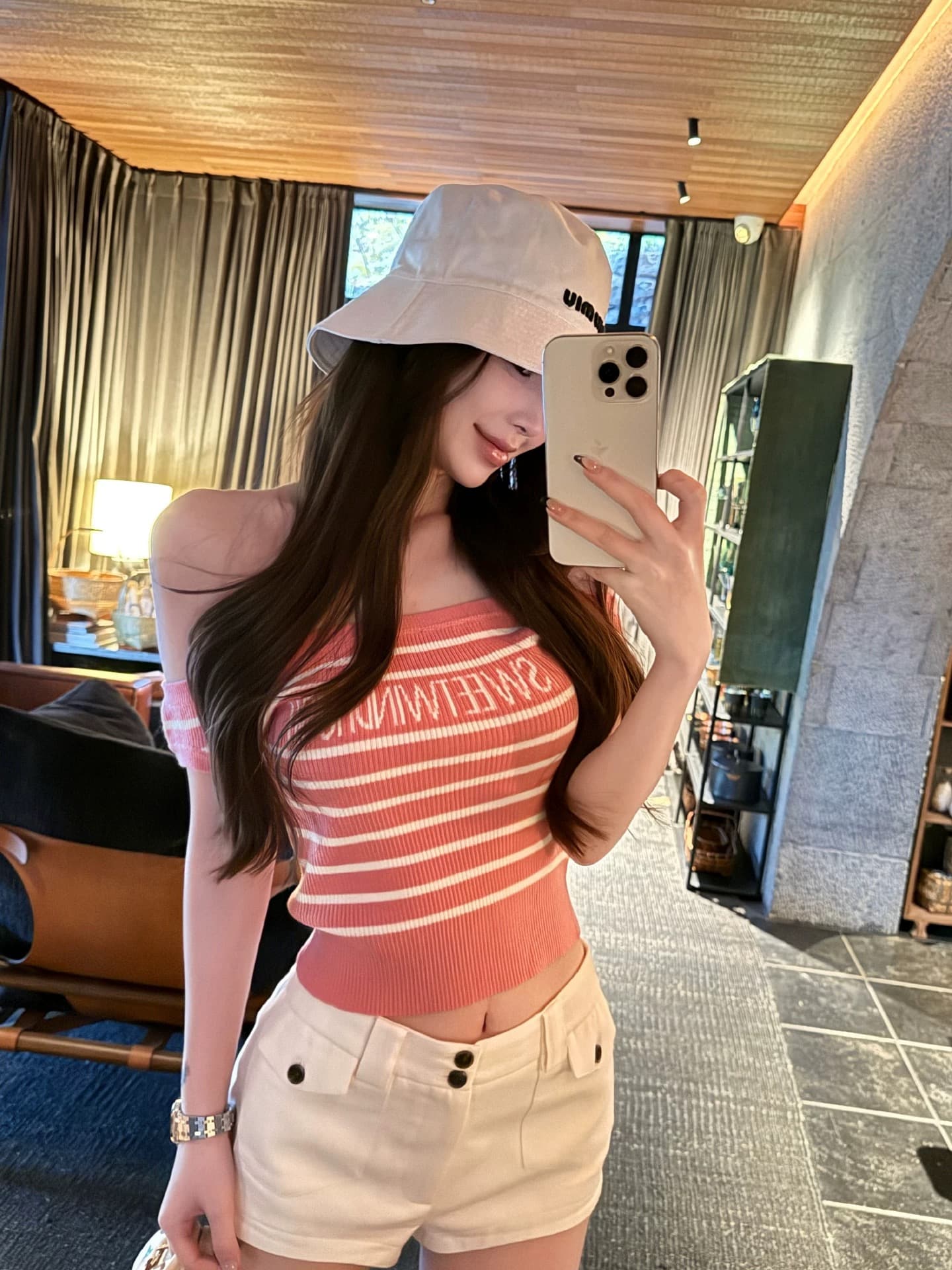 okmashop 한 남쪽 구멍 유럽 니켈 스트라이프 니트 스웨터 여성 여름 순수한 욕망 섹시함 몸매 가꾸기 오프숄더 맨위 상세 이미지 5