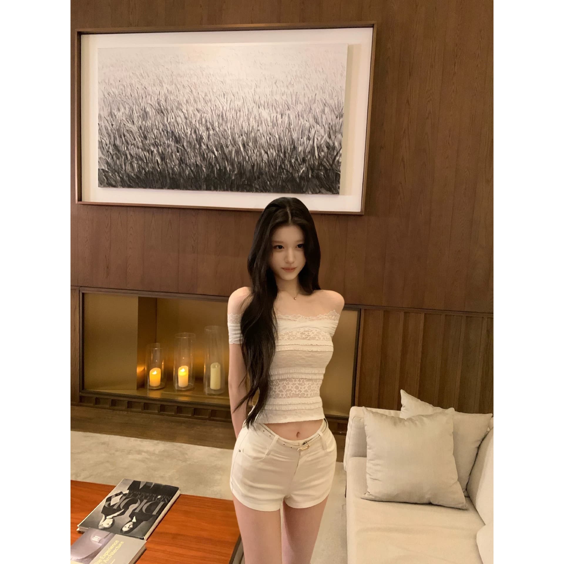 okmashop 법 새싹 bunny 레이스 오프숄더 티셔츠 여성 여름 디자인 센스 순수한 욕망 섹시함 오프숄더 맨위 이미지 5