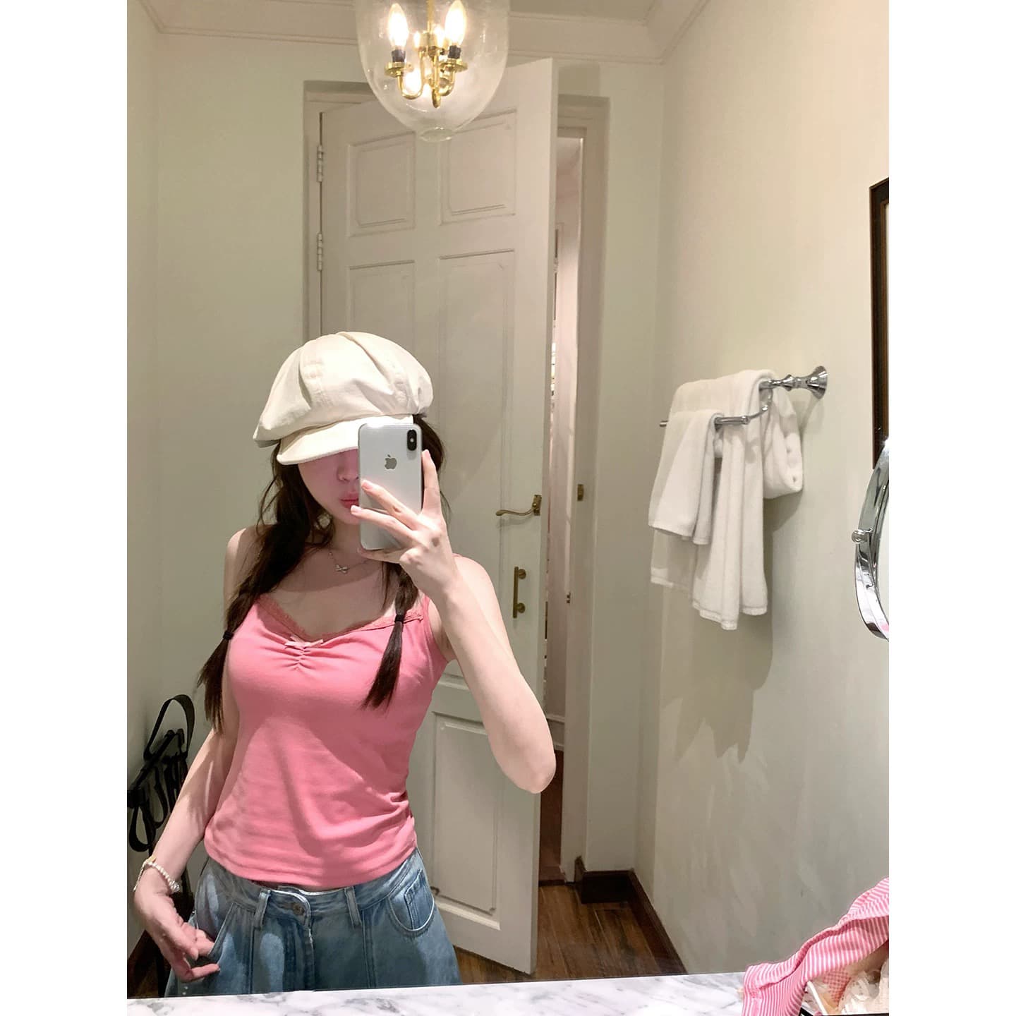 ptonumi5.19 늦게 8시 켜기 새로운 사랑 한여름 레이스 반팔 t+ 로즈 레드 슬립 사실 두 조각 상세 이미지 3