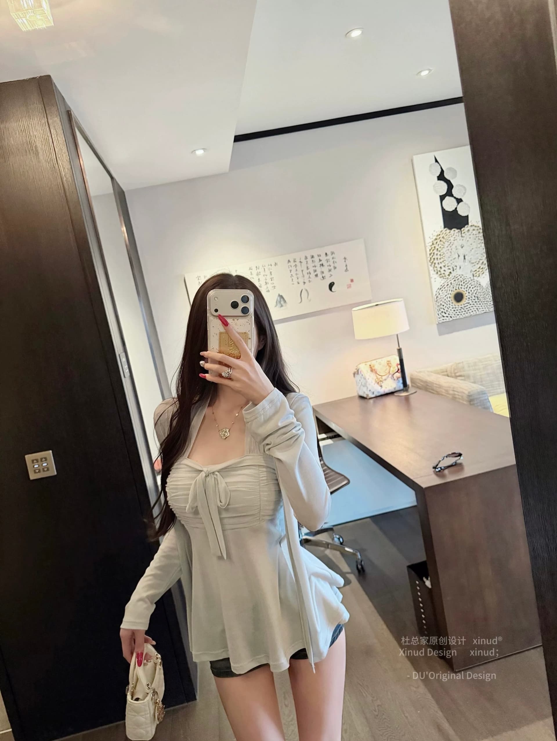 Du 합계 홈 웨이 니켈 미스 행침 목 오픈 가디건 슬립 순수한 욕망 망사 천 골드 센스 부드러운 품격 몸매 가꾸기 투피스 세트