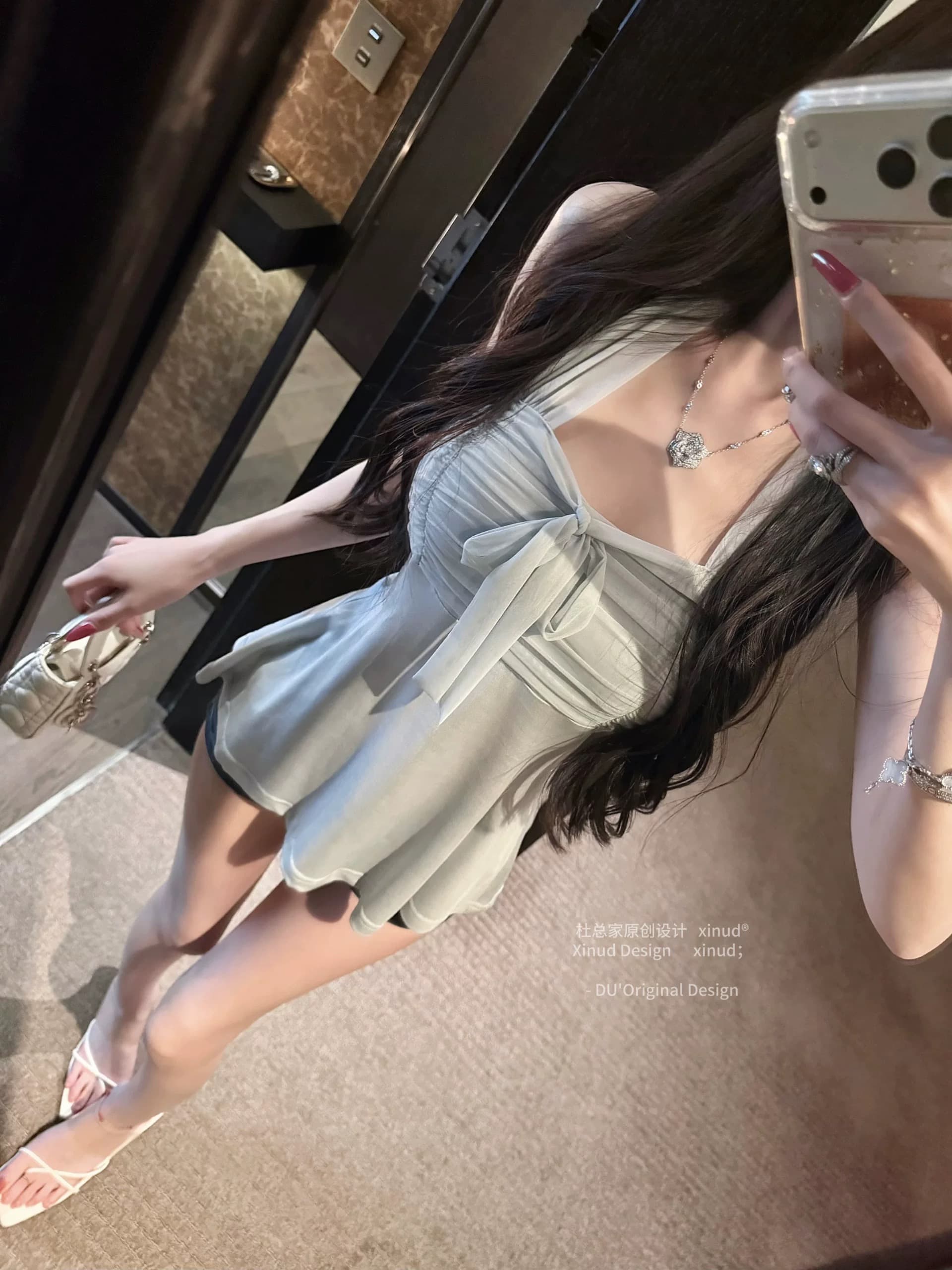Du 합계 홈 웨이 니켈 미스 행침 목 오픈 가디건 슬립 순수한 욕망 망사 천 골드 센스 부드러운 품격 몸매 가꾸기 투피스 세트 이미지 3