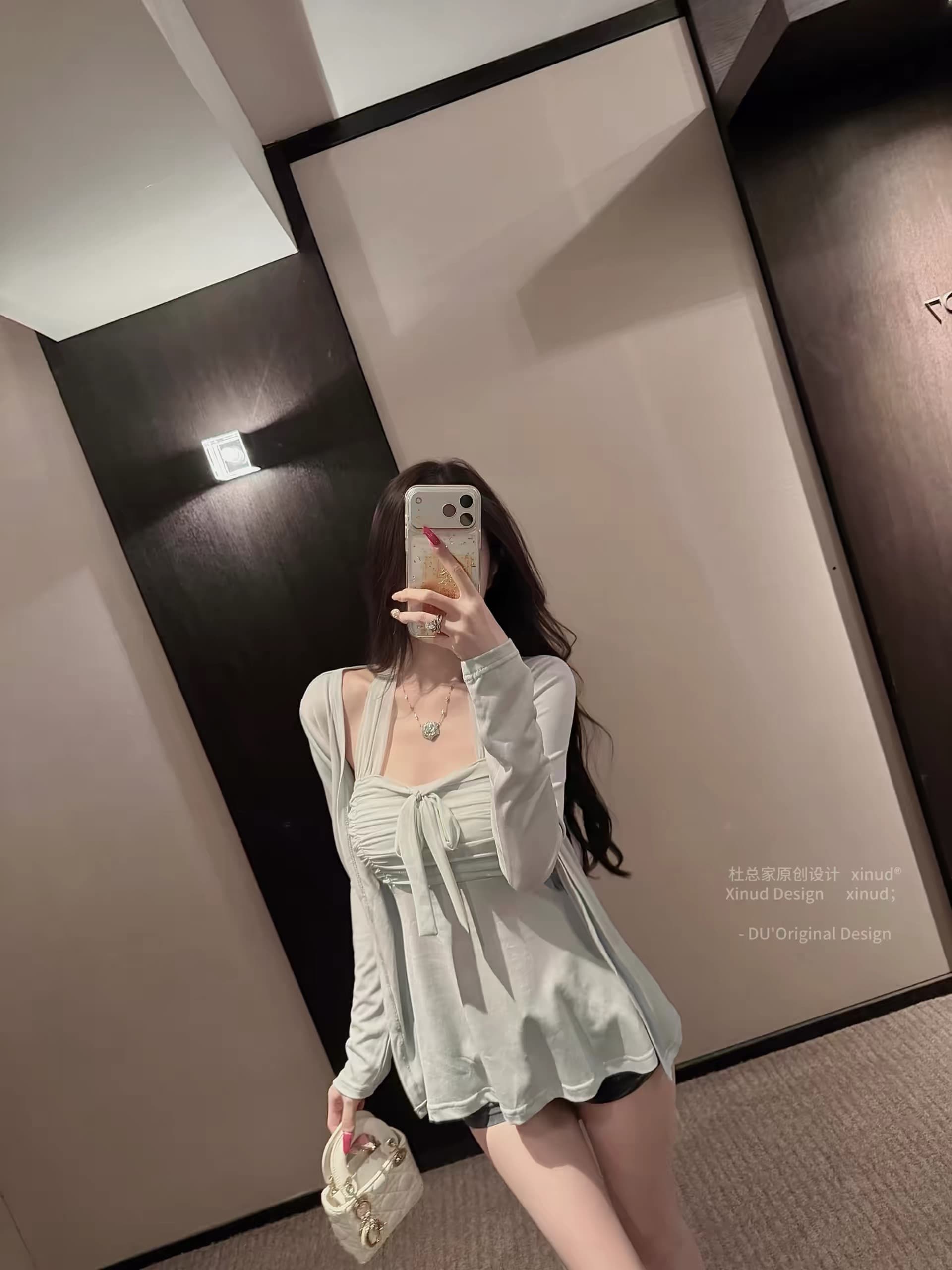 Du 합계 홈 웨이 니켈 미스 행침 목 오픈 가디건 슬립 순수한 욕망 망사 천 골드 센스 부드러운 품격 몸매 가꾸기 투피스 세트 상세 이미지 5